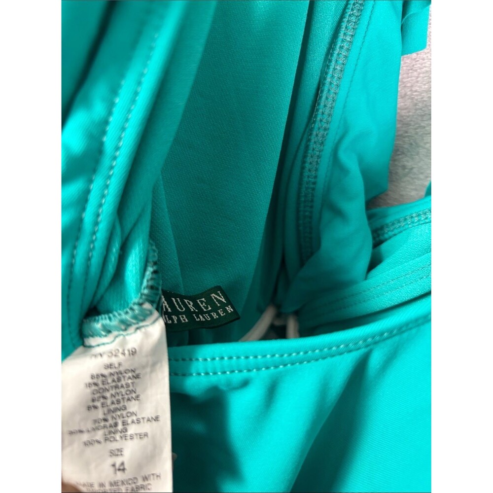 Lauren Ralph Lauren Teal Ruffle Front One Piece Bathing Swim Suit Size 14 - Picture 7 of 7
